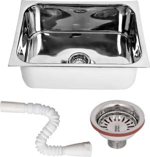 रेनवॉक्स Kitchen Sink 24X18X9 Inches Glossy Finish Stainless Steel Sink || Kitchen Accessories || Kitchen Sink Stainless Steel || Bathroom Accessories Single Bowl With SS Coupling And PVC Pipe वेसल सिंक