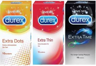 DUREX Extra Dots, Extra Thin & Extra Time Condom (Set of 3, 30S) Condom