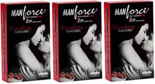 MANFORCE Dotted Strawberry Flavor Condoms Pack of 3 (Sheet-30) Condom