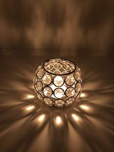 Fashion Bizz Silver Clear Crystal Tea Light Candle Holder Diwali / Chirstmas Home Decoration Gift Item/Home Decor Item Iron 1 - Cup Tealight Holder
