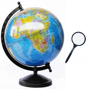 GeoKraft Educational 8 Inches Political World Globe with Lens Desk and Table Top Political World Globe