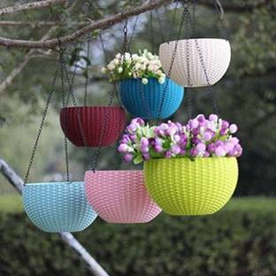 Ziraat 6" Woven Design Hanging Euro Basket For Indoor and Outdoor with Chain Plant Container Set Plant Container Set