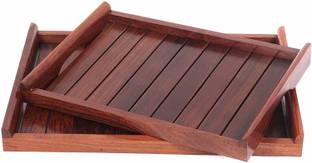 S.I Creation Wooden sheesham Wood Serving Tray | Sheesham Strip Tray for Kitchen | Kitchen Ware Accessories | Set of 2 Tray