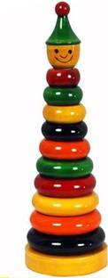 CrazyCrafts Wooden 10 piece ring set handmade Eco friendly color Multicolored, for toddlers Montessori play Set for Girls and boys show piece for Dasara (Multicolor)