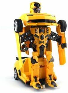 ravya collection Robot Races Car Toy 2 in 1 Transform Car Toy with Bright Lights and Music (Yellow)