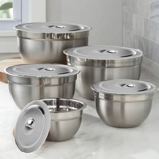 TALUKA Stainless Steel Mixing Bowl Serving Bowl Stainless Steel Round Lid Bowl/Box/Kitchen Food Storage Containers, Tiffin, Lunch Box, Stainless Steel Lid Bowl - Set of 5 Steel Mixing Bowl (Sizes- 14 cm, 18 cm, 22 cm, 26 cm, 30 cm) Pack of 5 Pcs