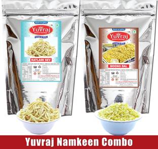Yuvraj Food Product Ratlami sev & Moong Dal Bikaneri snacks combo pack of 2 ( 400 Gm X 2 )