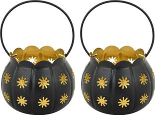 Being Nawab Shadow Handi Tealight Holder Iron 2 - Cup Tealight Holder Set