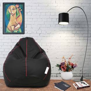 Flipkart Perfect Homes Studio XXL Classic Black with Pink Piping Teardrop Bean Bag  With Bean Filling