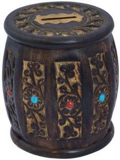 Famous Art Shopee Wooden Money Bank Coin Box Letter Box Pattern Brown Color Made by sheesham Wood… Decorative Showpiece  -  9 cm