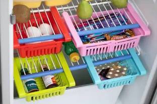 Krizler Fruits/Vegetables Kitchen Rack Plastic 4 Pcs Expandable Adjustable Fridge Storage Basket Under refrigerator racks shelf Organiser Rack Space Saver Refrigerator Sliding Drawers - Unbreakable, Random Colours (Multicolor) 4 Pcs Fridge Space Saver Organizer Slide Storage Rack Shelf Drawer storage basket combo Adjustable Fridge Storage Basket Expandable Fridge Storage Rack Tray Plastic (Multicolour) Fridge Storage Basket.