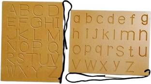 jaraglobal Small Capital ABCD Alphabet Writing Practice Wooden Boards - Write and Correct Way for learning kids Educational Learning Toys for Kids, Small Capital ABCD Learning Games for 2+ Years for Boys & Girls (Brown)