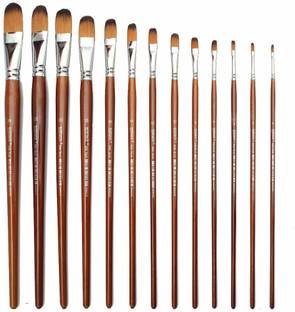 THR3E STROKES WORISON Long Handle Filbert Paint Brushes SYNTHETIC HAIR (Set of 13, Brown)
