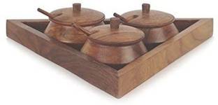 SKSS Wooden Bawl With Tray Serving set For Table wear & salt / Spice Bowl, Tray, Spoon Serving Set