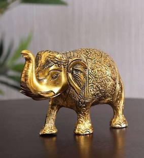 KridayKraft Metal Elephant Large Size Gold Polish for Showpiece Enhance Your Home Decorative Showpiece  -  13 cm