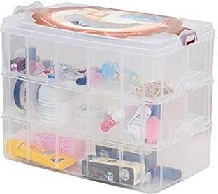PAVITYAKSH 3 Layer-30 Grid Transparent Plastic Organizer Jewelry Craft Accessories Storage Box/Basket/Container with Collapsible and Removable Dividers Jewellery Organizer Vanity Box