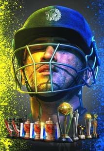 Dhoni with Trophies Paper Print