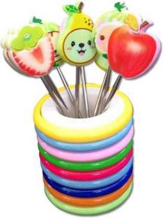Sweet Sweat Waist Trimmer Cartoon Shaped Stainless Steel Fruit Fork Set With Round Stand Stainless Steel Baby Fork Set