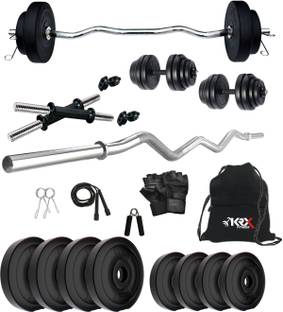 KRX 20 kg PVC 20 Kg with One 3 Ft Curl Rod and One Pair Dumbbell Rods with gym Accessories Home Gym Combo
