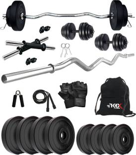 KRX 30 kg PVC 30 Kg with One 3 Ft Curl Rod and One Pair Dumbbell Rods with gym Accessories Home Gym Combo