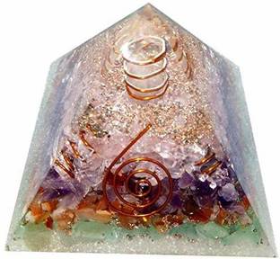 Mohammed Agate Orgone Pyramid For Success And Prosperity Amethyst-Carnelian-Rose Quartz-Satyaloka Quartz-Pyrite-Copper-Green Aventurine 70 MM Decorative Showpiece  -  7 cm
