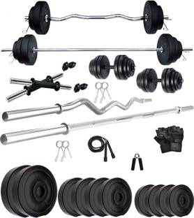 KRX 50 kg PVC 50 Kg with 3 Ft Curl + 5 Ft plain Rod & 1 Pair Dumbbell Rods Home Gym Combo