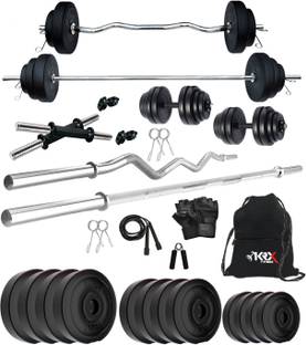 KRX 40 kg PVC 40 Kg with One 3 Ft Curl + One 5 Ft plain Rod & One Pair Dumbbell Rods Home Gym Combo