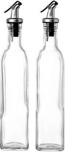 SARVASVA 500 ml Glass Oil and Vinegar Storage Bottle Air Tight Salad Dressing Cruet Seasoning Set for Dining Table and Home and Kitchen Sauce Glass Oil Bottle Dispenser-Round Shape - 500ml+500ml Cooking Oil Dispenser