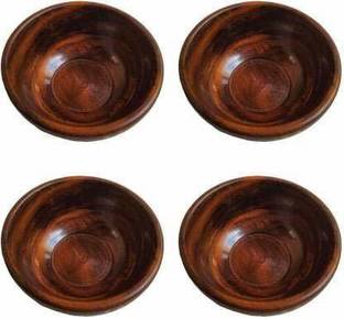 ARTANDCRAFTINDIA Wooden Dessert Bowl Set of 4 Unique Gift Items Wooden Serving, Soup and Fruit Bowl - Brown