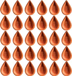 RAMANANDA POTTERY Clay Diya Deepak Clay Mitti Diya oil Lamp For Diwali Festival Hindu Pooja Article With Cotton Wick Batti - 30 Earthenware (Pack of 30) Table Diya Set (Height: 0.8 inch) Terracotta, Earthenware (Pack of 30) Table Diya Set