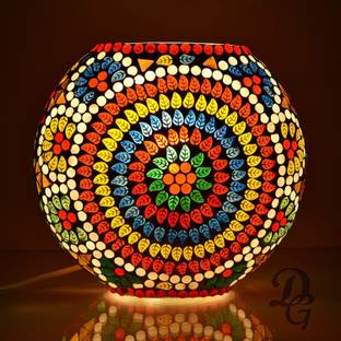 DESHILP OVERSEAS Glass Turkish Lamps for Home Decoration Purse Shape Mosaic Bedside Table for Bedroom (19 cm, Multi) Table Lamp