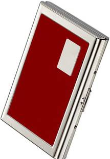 StealODeal Red Leather Piece Stainless Steel ATM/Credit/Debit For Men & Women Slots 6 Card Holder
