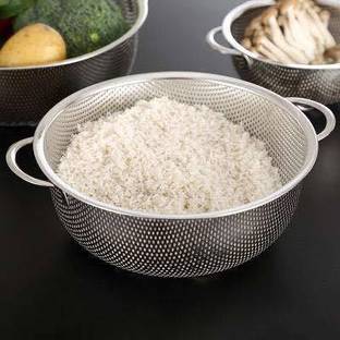 omkareshwar Stainless Steel Round Micro-Perforated Colanders Strainers For Draining Rinsing Washing Ideal Food Drainer Bowl Strainer Fruits Vegetables Noodle Pasta Drain Basket Rice Noodles Kitchen Sieve With Handle Collapsible Colander