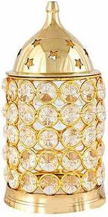 tovaih Brass Akhand Diya | Diamond Crystal Deepak/Dia | Akhand Jyot | Magical Lantern Brass Diya | Decorative Brass Crystal Oil Lamp (Tea Shape) Brass Table Diya