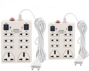 DIGWAY Mini Strip Extension 8 Sockets 2 Switches(Cord Length:- 2 M) (White)(Pack of 2) 6 A Two Pin Socket