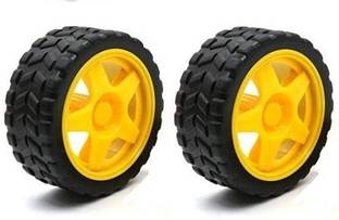 Robotronics Robot Durable Rubber Tyre Yellow wheel 65mmX30mm for BO DC Motor ( Pack of 2 ) Automotive Electronic Hobby Kit