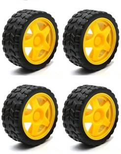 Robotronics Robot Durable Rubber Tyre Yellow wheel 65mmX30mm for BO DC Motor ( Pack of 4 ) Automotive Electronic Hobby Kit