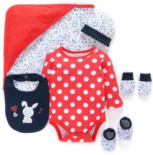 Miss & Chief by Flipkart New Born Baby | Red Polka 6 In 1 | Gift pack(0-6 Months)