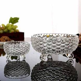AkashG Glass Dessert Bowl Crystal Glass Bowl Set of 7 pcs with 1 Large Bowl & 6 Medium Bowls for Serving Snacks,Pudding,Dessert,Fruits and Other Kitchen Purpose