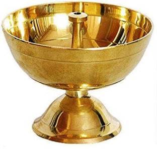 Oxyjal Akhand Diya With Wick Adjuster For Home Temple Festival Brass Diya Height 5" Brass Table Diya