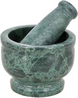 Shri kitchen uitility imam dasta Mortar and Pestle set, Kharad, Spice masher, Spice Mixer - 4 Inches - From Banks of Holy Narmada River - Made of Green Marble Marble Masher