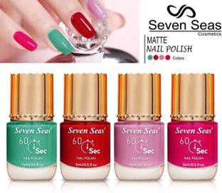 Seven Seas New velvet 60-sec Matte Finish Perfect Nail Polish Combo set 4 pink,emerland green ,red ,rose pink