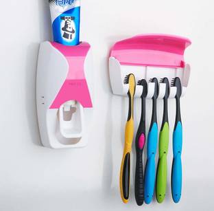 Cierie Auto Toothpaste Dispenser Wall Mounted 5 Compartment Bristles Protection Plastic Toothbrush Holder