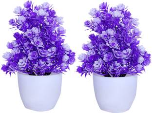 S-Biv Set of 2 Flowers Plants Décor Items For Decoration home office Bonsai Wild Artificial Plant  with Pot