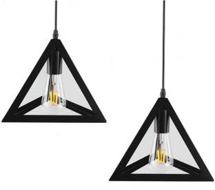 LazyHomez Triangle Shape Single Head Hanging Pendant Ceiling Lights Pack of 2 (Black, Bulb Not Included) Pendants Ceiling Lamp