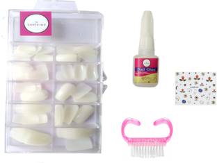 CartKing Artificial Reusable Nails Set With Glue(10gm) , Brush Cleaner and 1 Nail Art Sticker