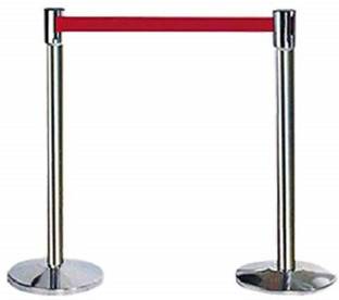Ladwa Set of 2 Q Manager, 202 Grade Extendable 2.25 mtr Hook Type Stanchions Barrier Accessories Steel Barricade, Que Manager - Red Emergency Sign