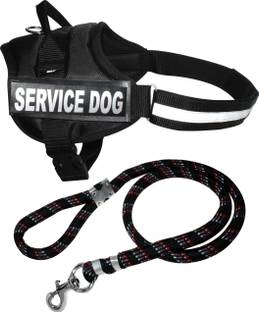 ADIOS Dog Belt Combo of Black Service Dog Harness Belt Padded Adjustable Chest Size 70 - 100 cm with Heavy Black Lead Dog Harness & Leash
