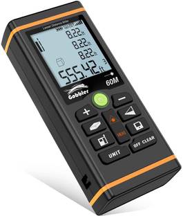 GOBBLER Laser Distance Meter 60m Laser Distance Measurement Device 60m | Digital Measuring Tape | Backlit LCD and Pythagorean Mode, Measure Distance, Area and Volume - with Pouch (GBLD-60m) Non-magnetic Electronic Level