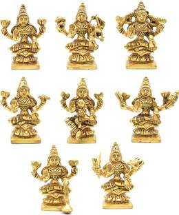 Puja N Pujari Goddess Ashta Lakshmi Brass Idols Set Decorative Showpiece  -  9 cm